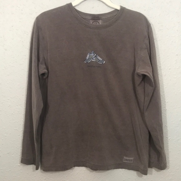 Life is Good “Gotta Run” Brown Long Sleeve Screen Print T-Shirt size S - Picture 1 of 9